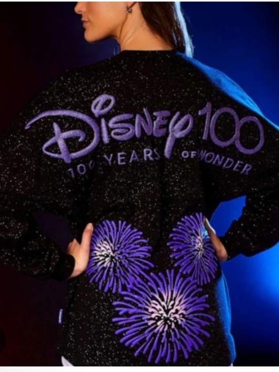 SPIRIT JERSEY Tops - Disney Spirit Jersey 100 Years of Wonder Unisex Small Black Fireworks Sparkle